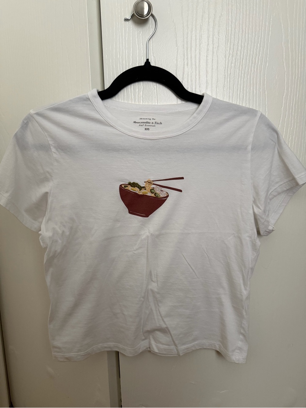 Abercrombie & Fitch White Tee with Red Noodle Bowl Graphic